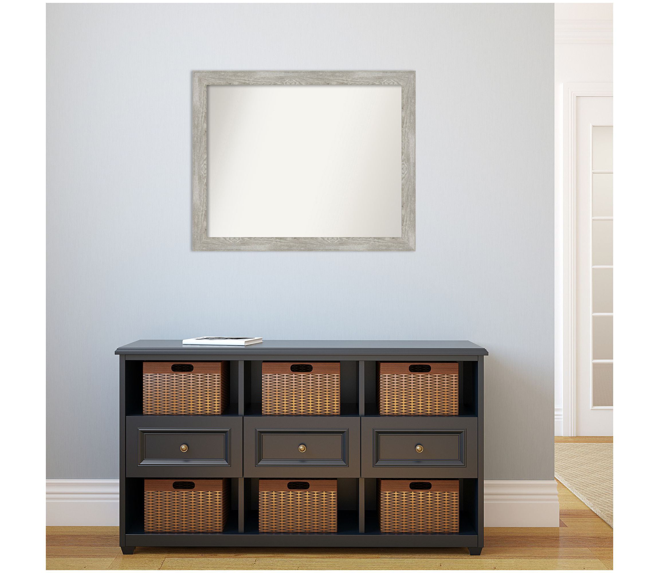 Dove Greywash Narrow Non-Beveled Framed Bathroom Wall Mirror