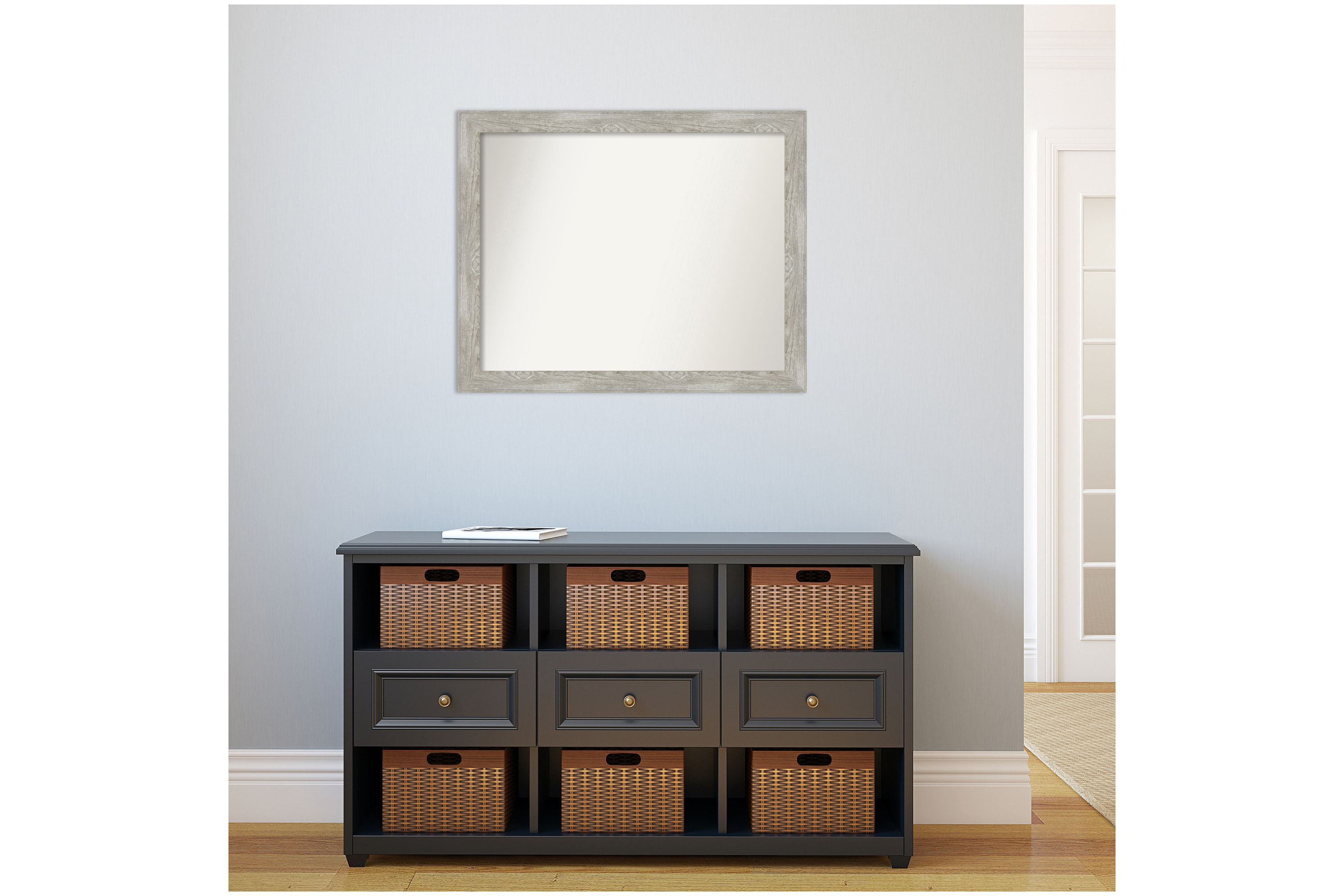 Dove Greywash Narrow Non-Beveled Framed Bathroom Wall Mirror