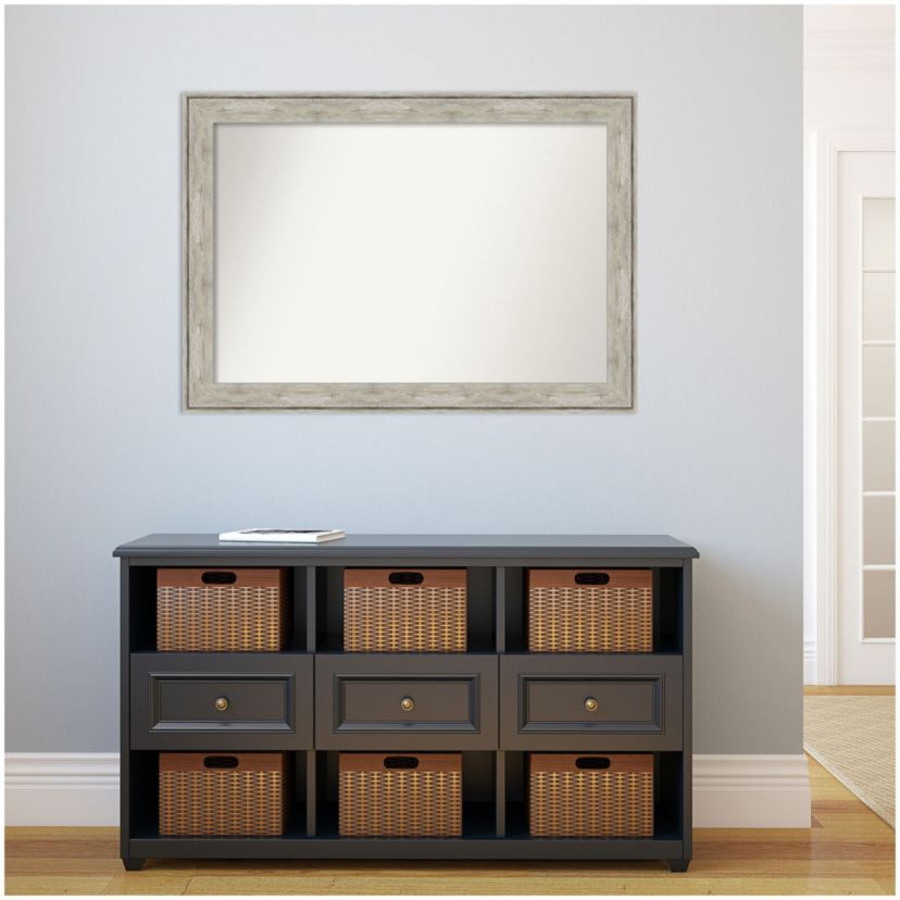 Crackled Metallic Non-Beveled Framed Bathroom Wall Mirror