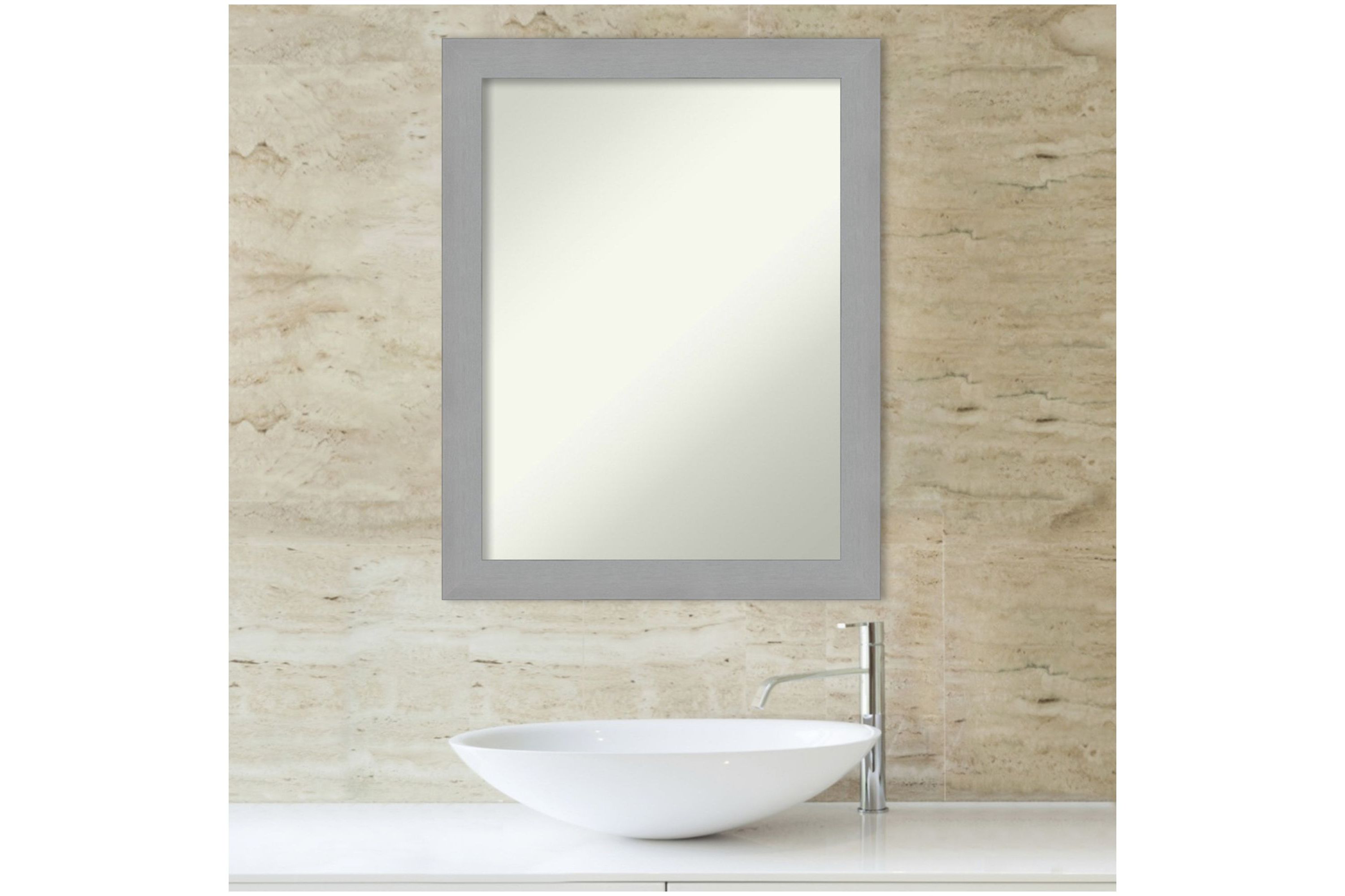 Brushed Nickel Non-Beveled Framed Bathroom Wall Mirror