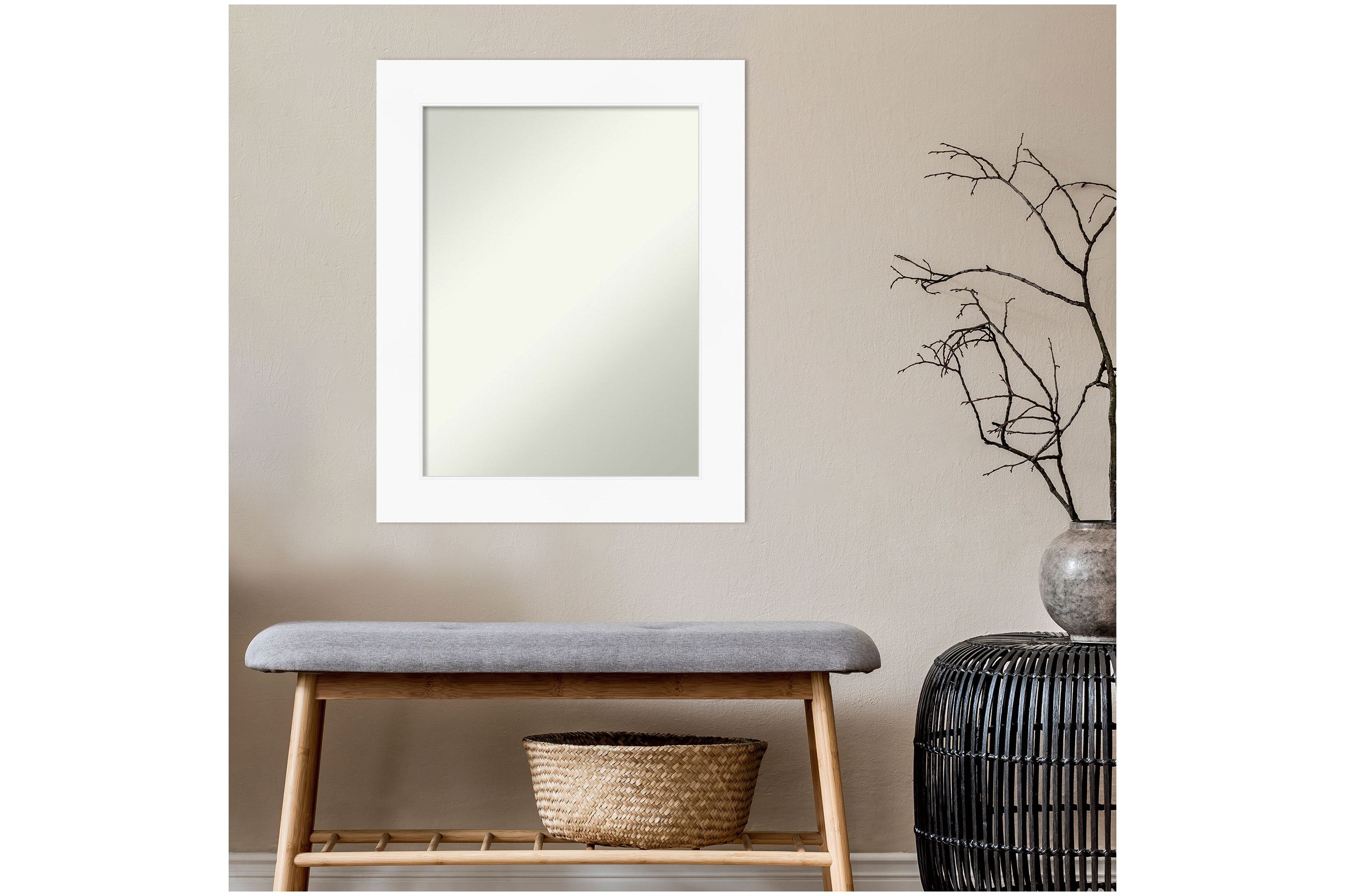 Cabinet White Non-Beveled Framed Bathroom Wall Mirror
