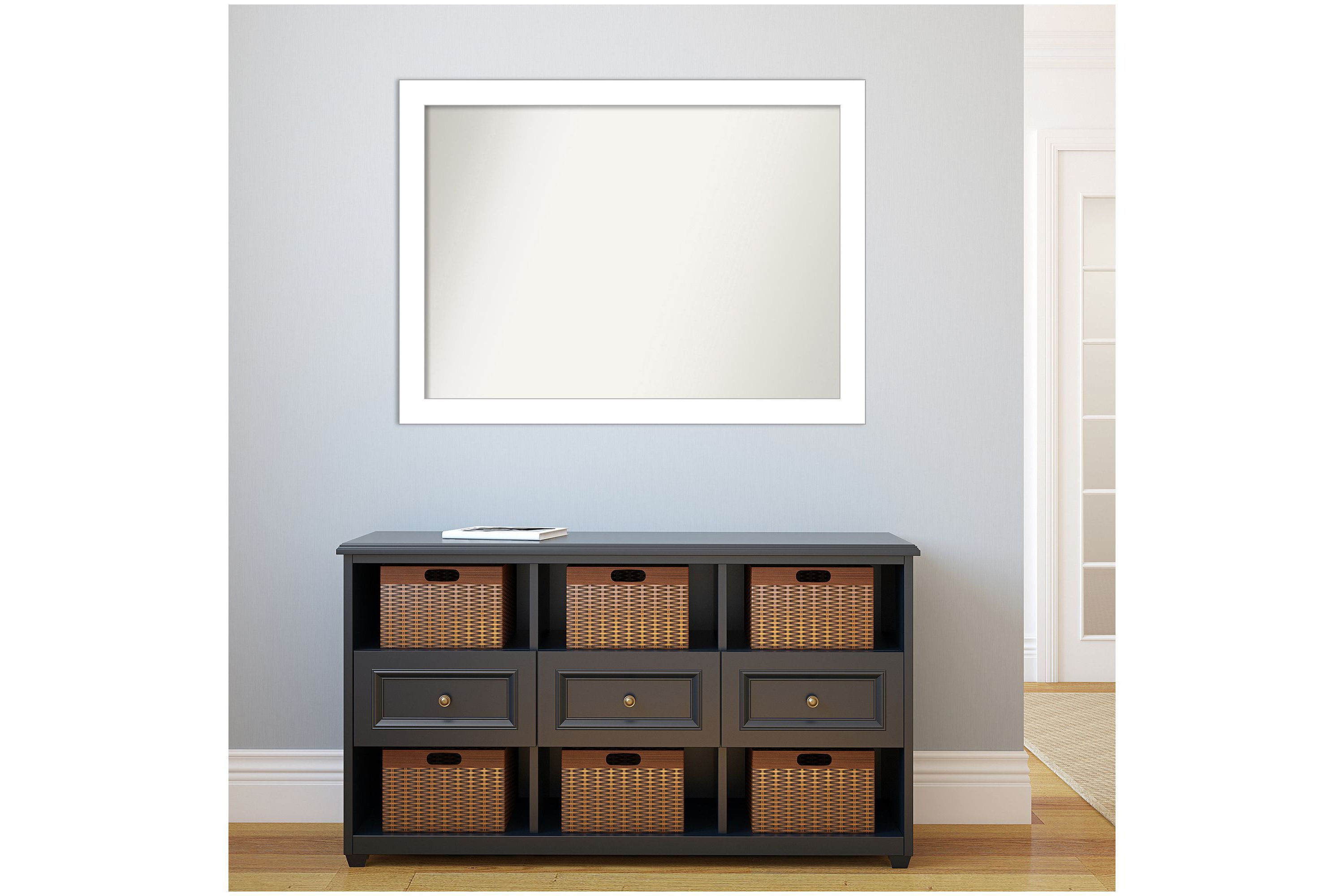 Wedge White Non-Beveled Framed Bathroom Wall Mirror