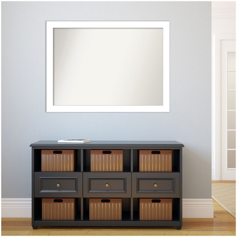 Wedge White Non-Beveled Framed Bathroom Wall Mirror