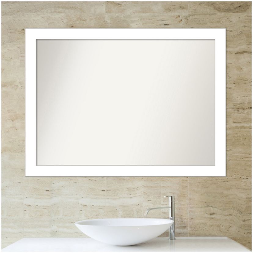 Wedge White Non-Beveled Framed Bathroom Wall Mirror