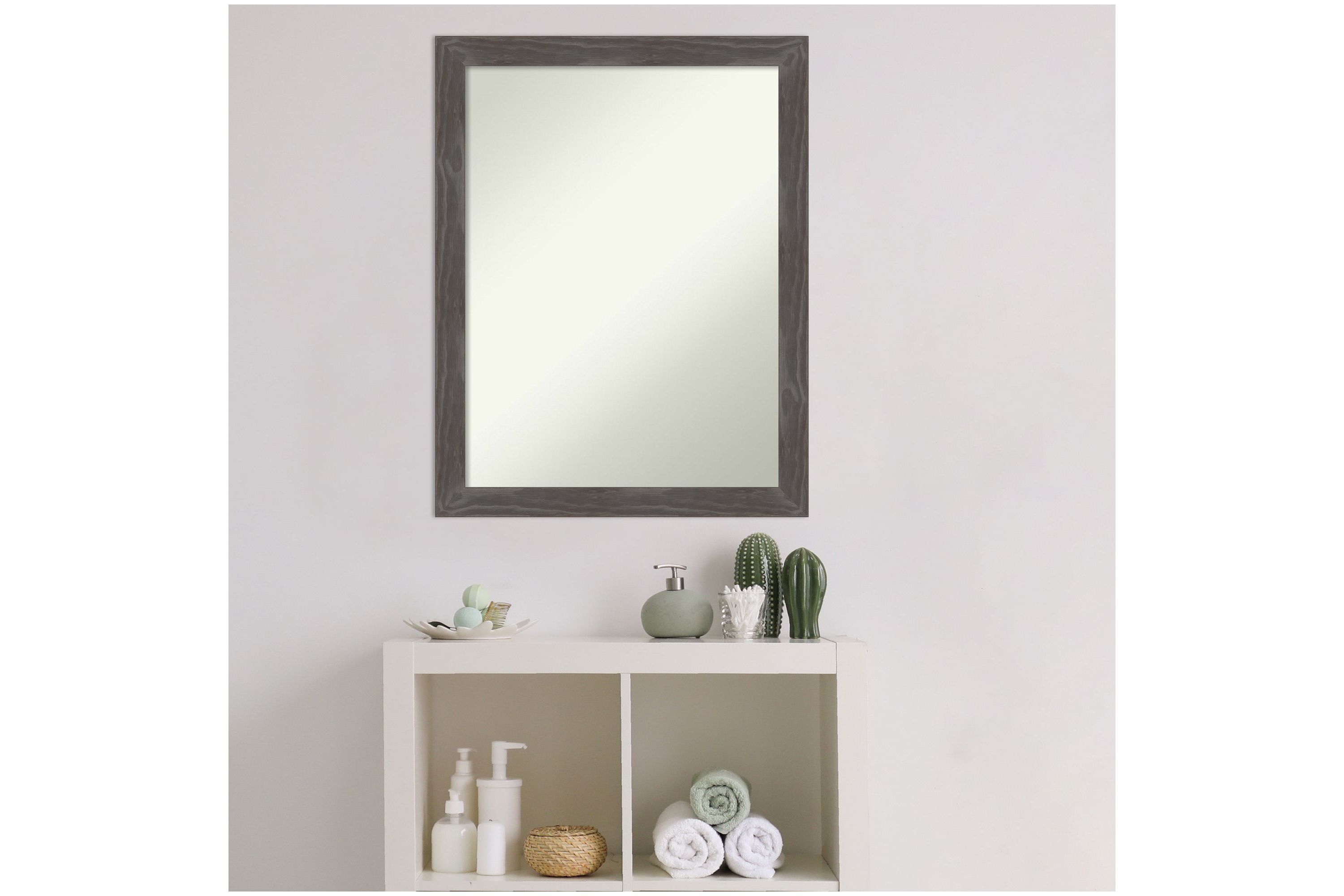 Woodridge Rustic Grey Non-Beveled Wood Framed Bathroom Wall Mirror