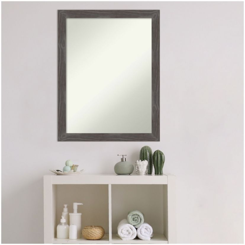 Woodridge Rustic Grey Non-Beveled Wood Framed Bathroom Wall Mirror