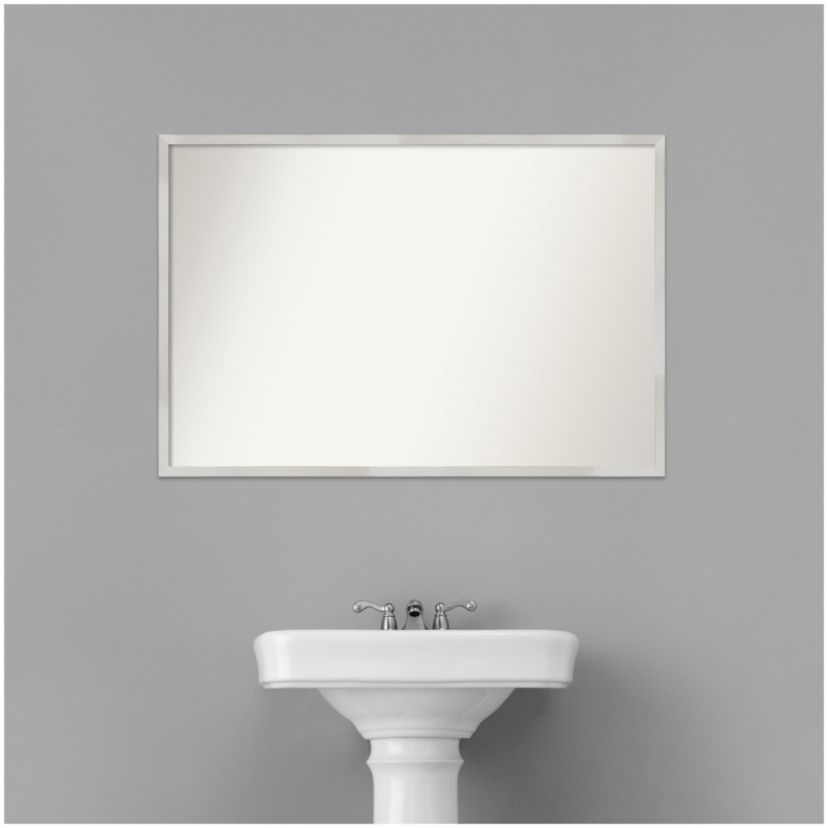 Svelte Silver Non-Beveled Wood Framed Bathroom Wall Mirror