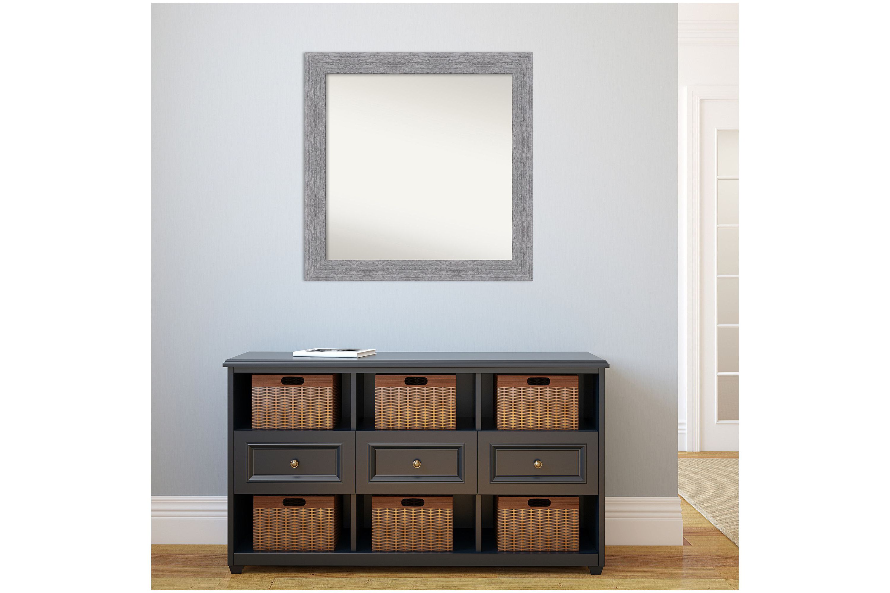 Bark Rustic Grey Non-Beveled Framed Bathroom Wall Mirror