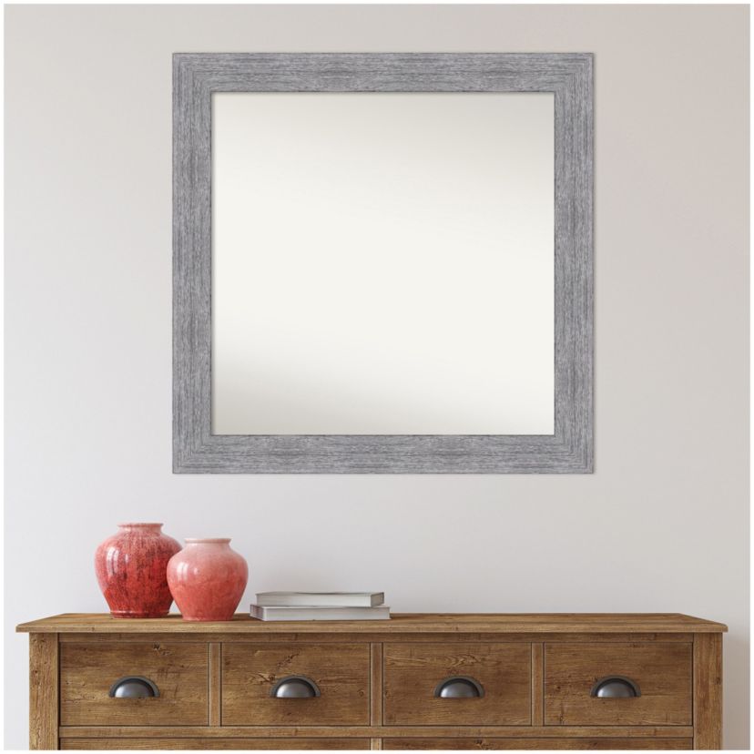 Bark Rustic Grey Non-Beveled Framed Bathroom Wall Mirror