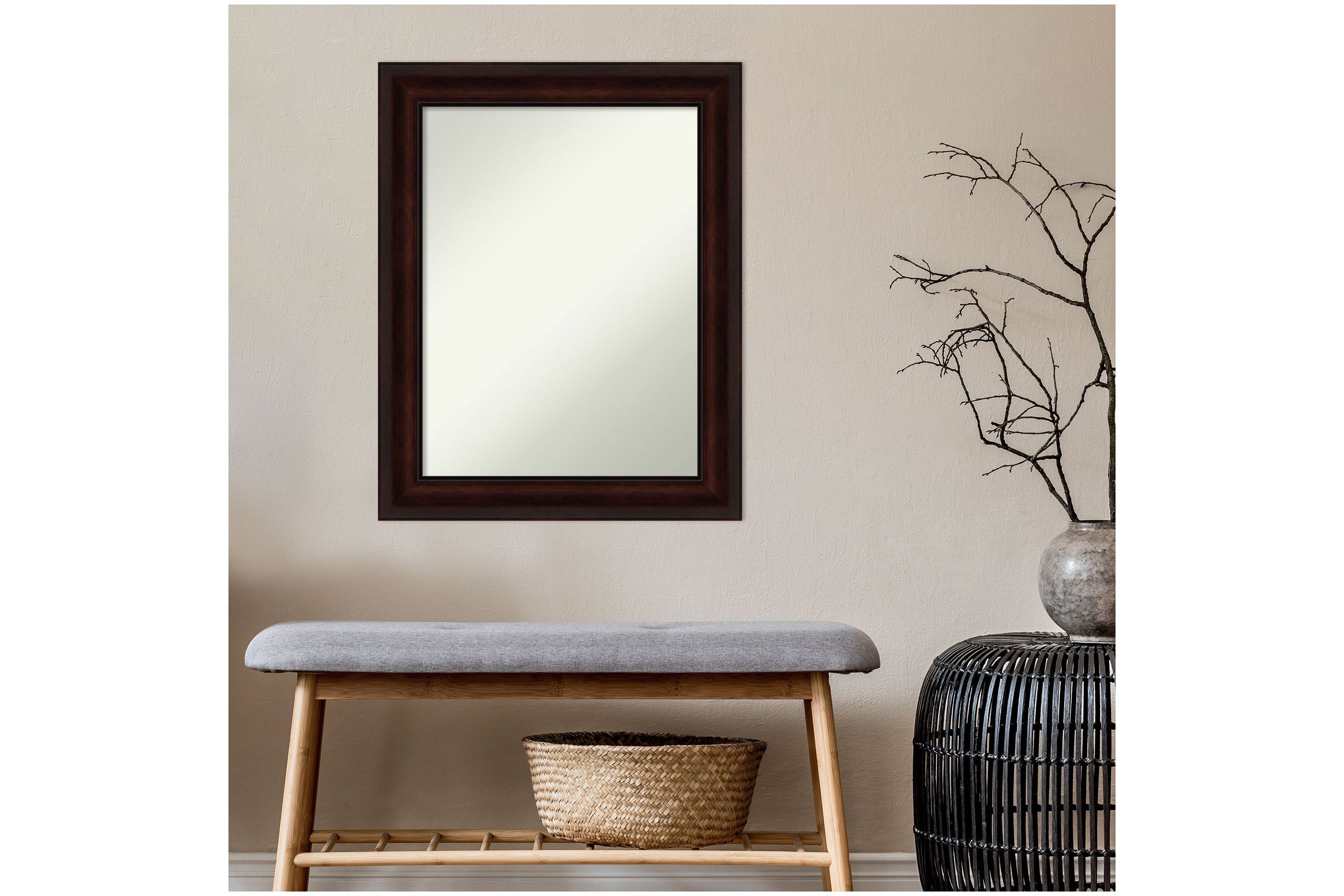 Coffee Bean Brown Non-Beveled Framed Bathroom Wall Mirror