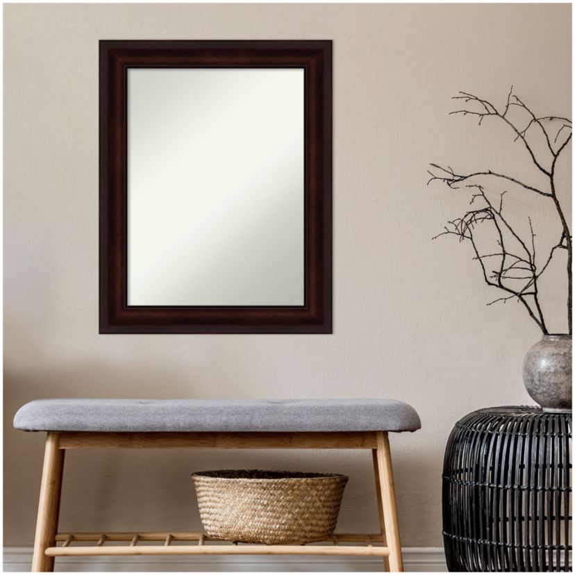 Coffee Bean Brown Non-Beveled Framed Bathroom Wall Mirror