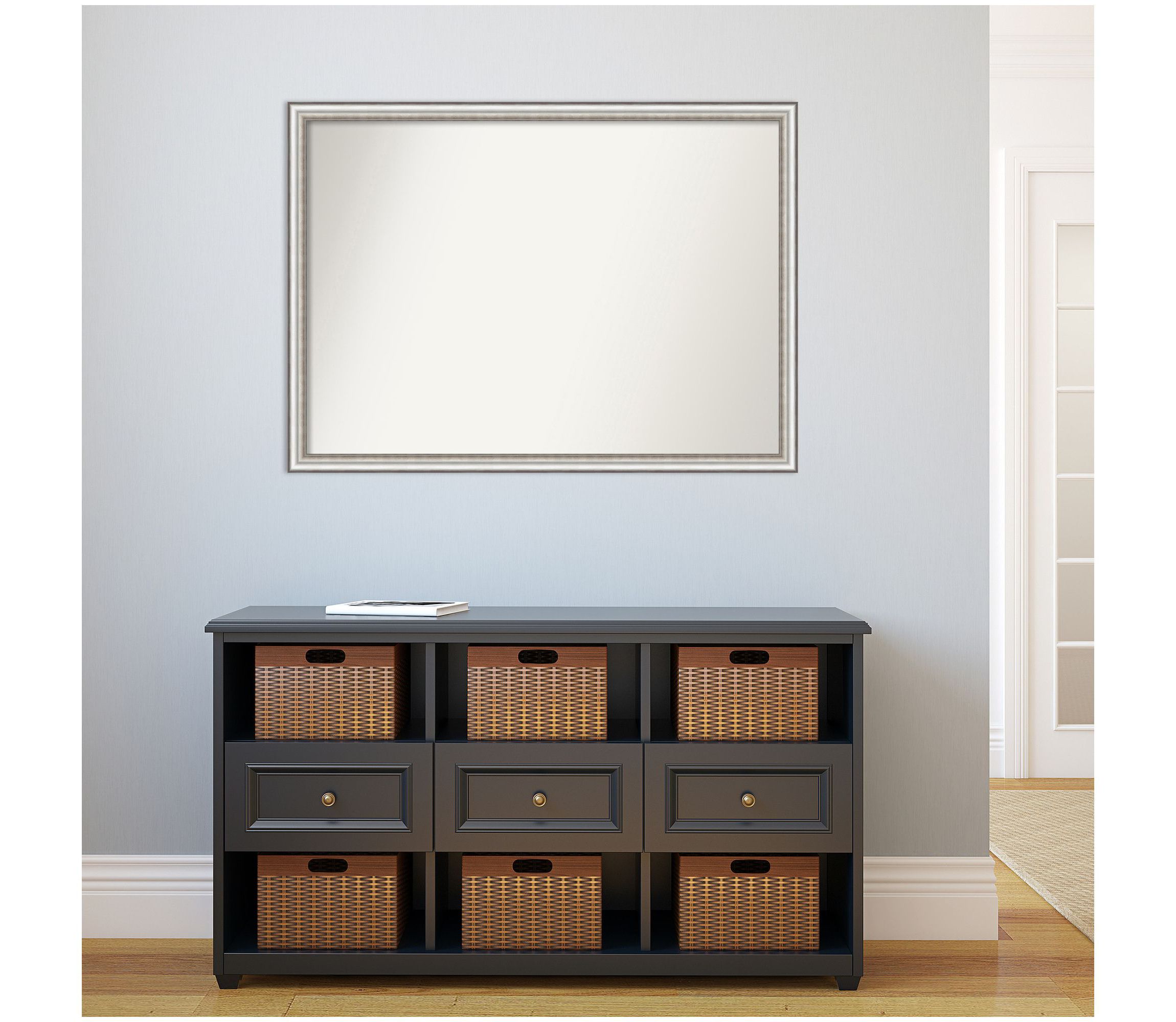 Salon Silver Narrow Non-Beveled Framed Bathroom Wall Mirror