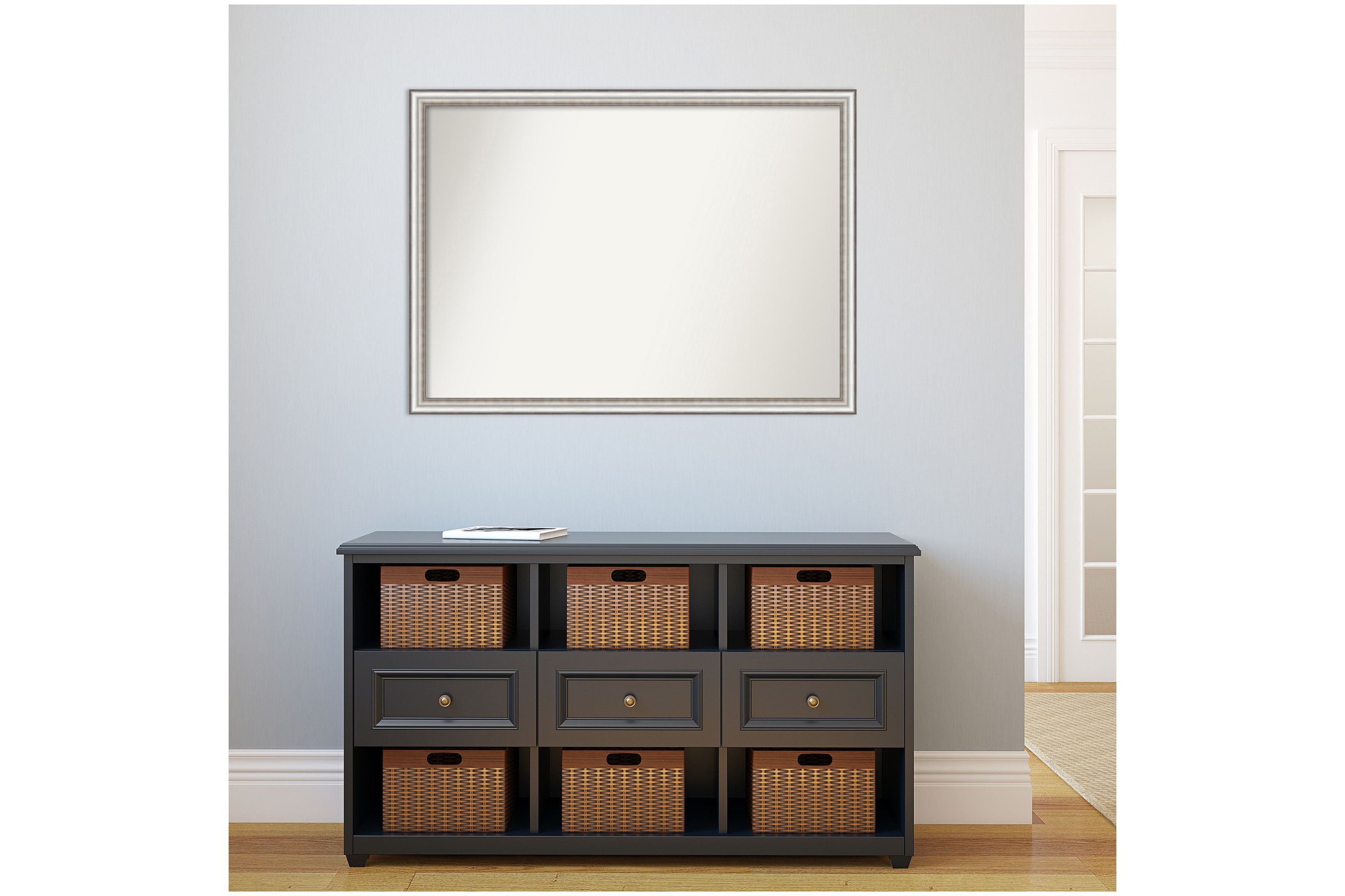 Salon Silver Narrow Non-Beveled Framed Bathroom Wall Mirror