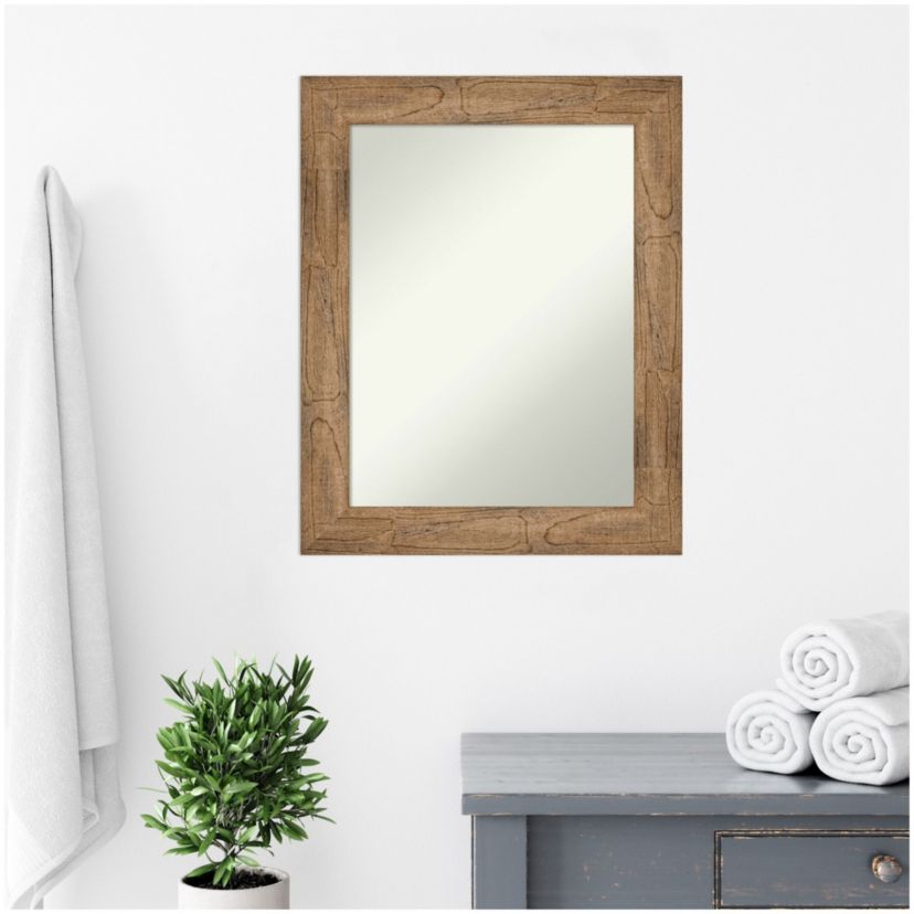 Owl Brown Non-Beveled Wood Framed Bathroom Wall Mirror
