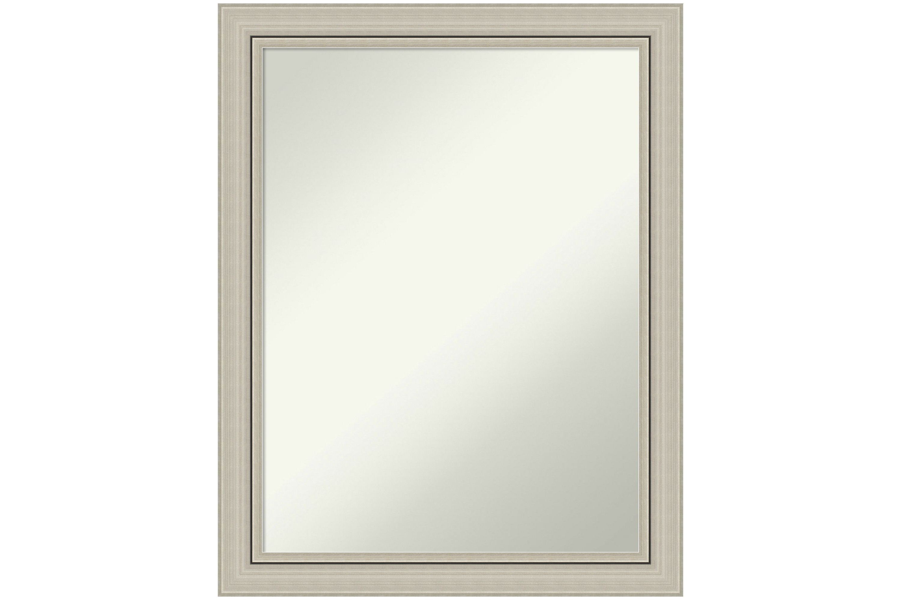 Romano Silver Narrow Non-Beveled Wood Framed Bathroom Wall Mirror