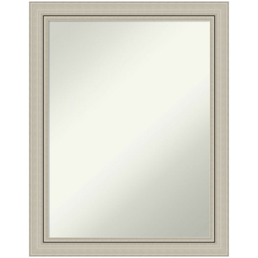 Romano Silver Narrow Non-Beveled Wood Framed Bathroom Wall Mirror