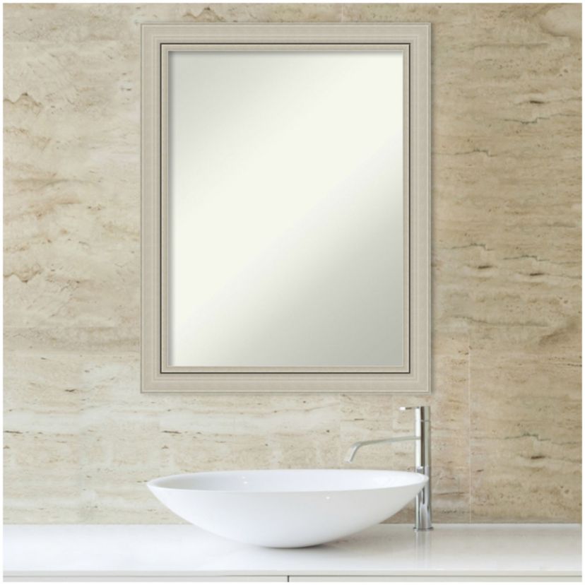 Romano Silver Narrow Non-Beveled Wood Framed Bathroom Wall Mirror