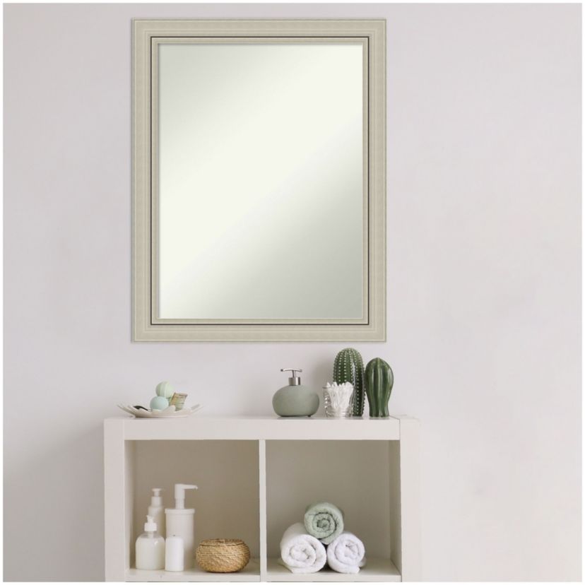 Romano Silver Narrow Non-Beveled Wood Framed Bathroom Wall Mirror