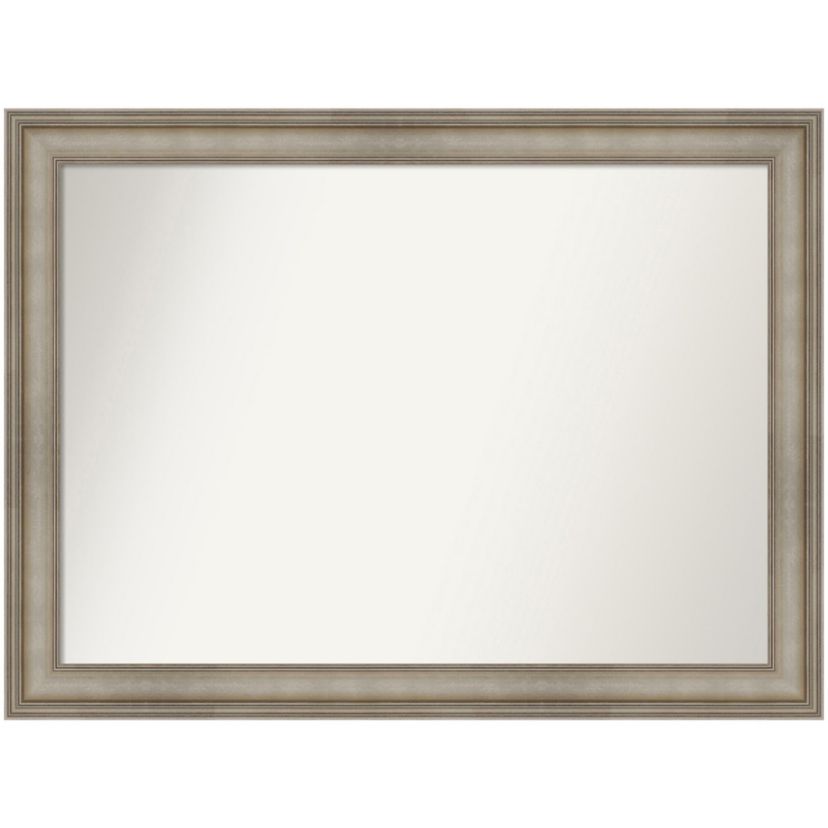 Mezzanine Antique Silver Narrow Non-Beveled Wood Framed Bathroom Wall Mirror