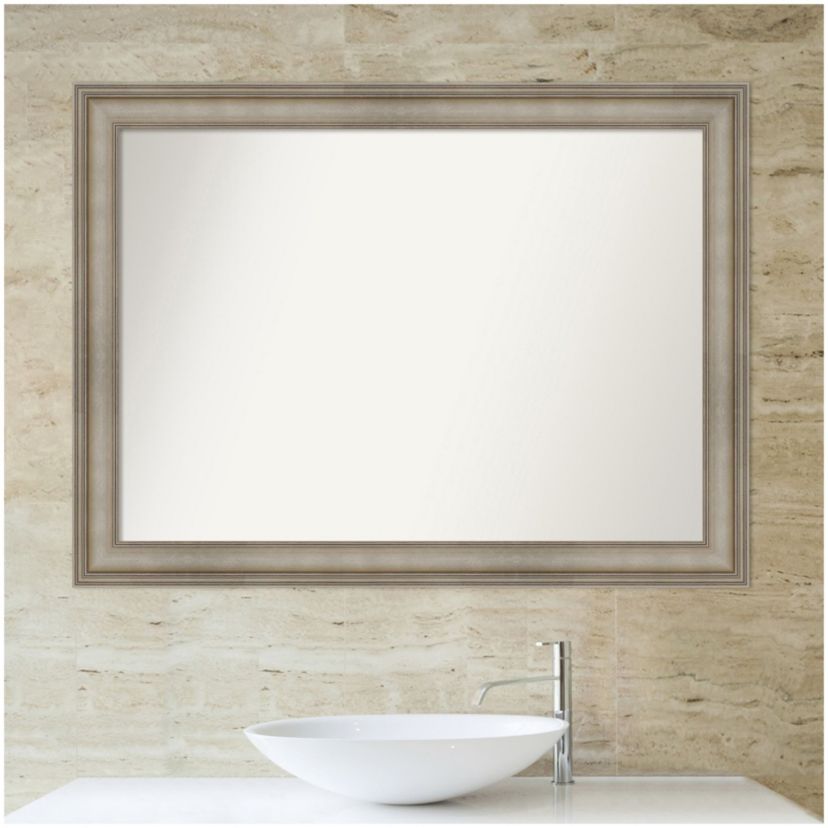 Mezzanine Antique Silver Narrow Non-Beveled Wood Framed Bathroom Wall Mirror