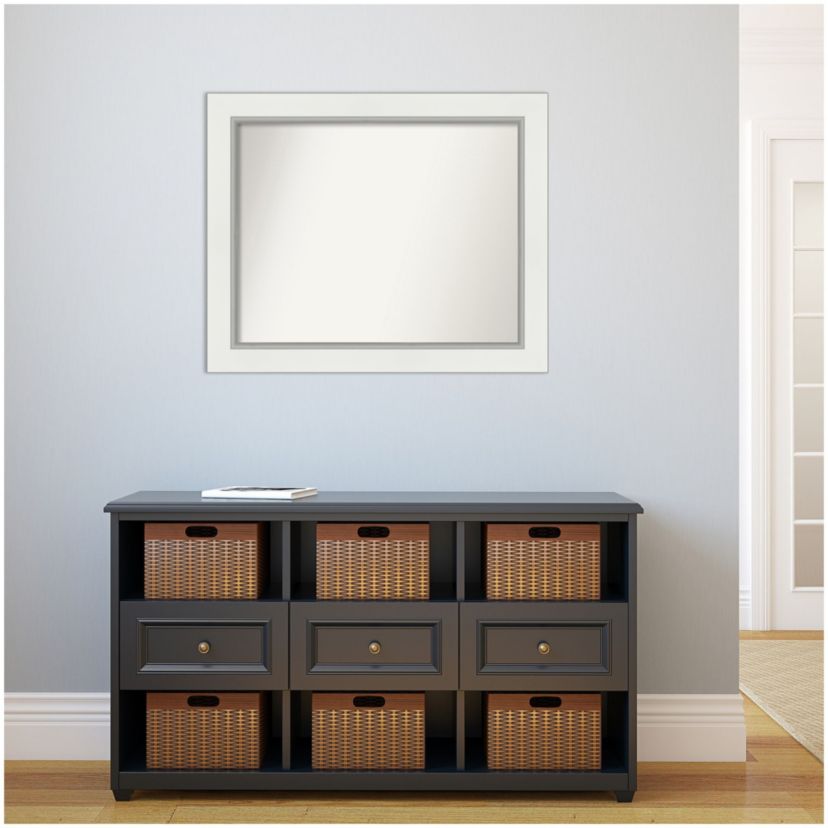 Eva White Silver Non-Beveled Framed Bathroom Wall Mirror