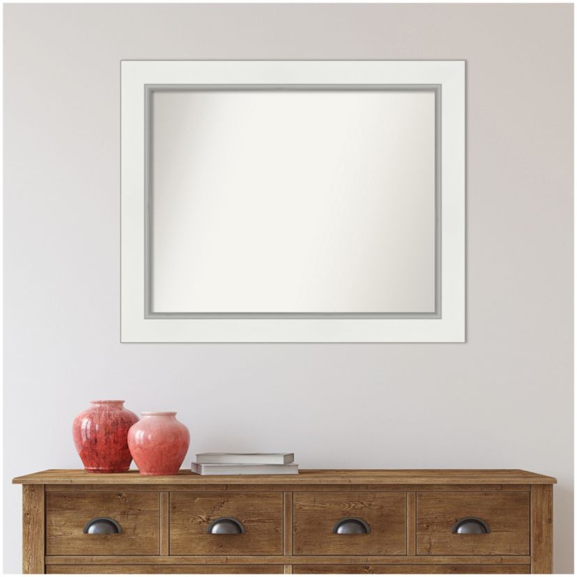 Eva White Silver Non-Beveled Framed Bathroom Wall Mirror