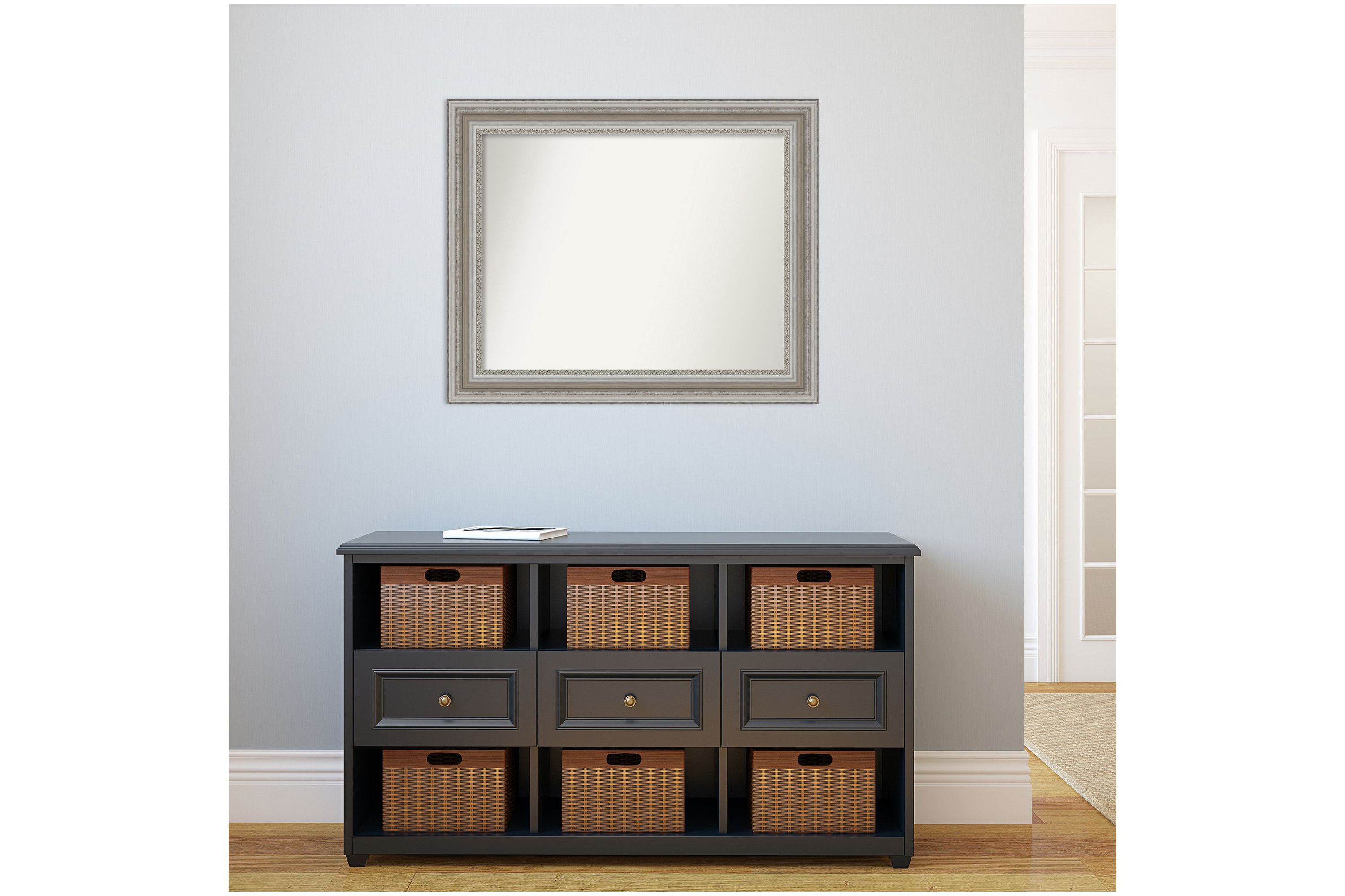 Parlor Silver Non-Beveled Framed Bathroom Wall Mirror