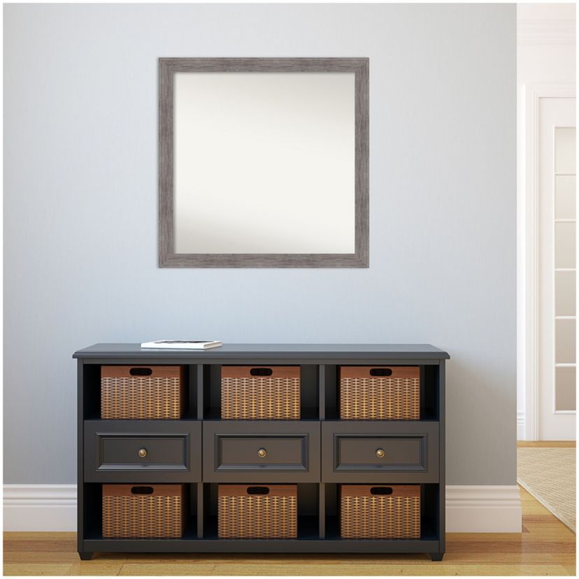 Pinstripe Plank Grey Narrow Non-Beveled Framed Bathroom Wall Mirror