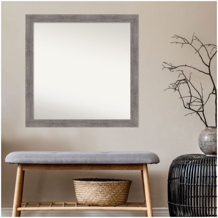 Pinstripe Plank Grey Narrow Non-Beveled Framed Bathroom Wall Mirror
