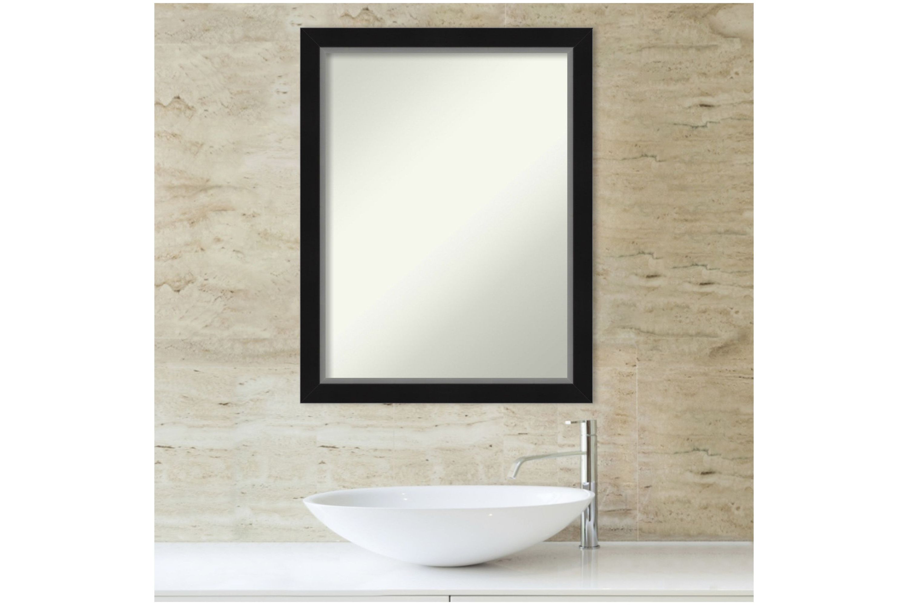 Eva Black Silver Narrow Non-Beveled Framed Bathroom Wall Mirror