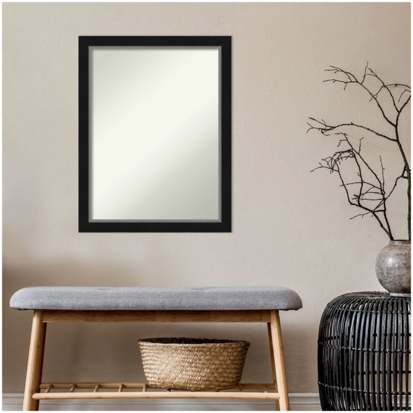 Eva Black Silver Narrow Non-Beveled Framed Bathroom Wall Mirror