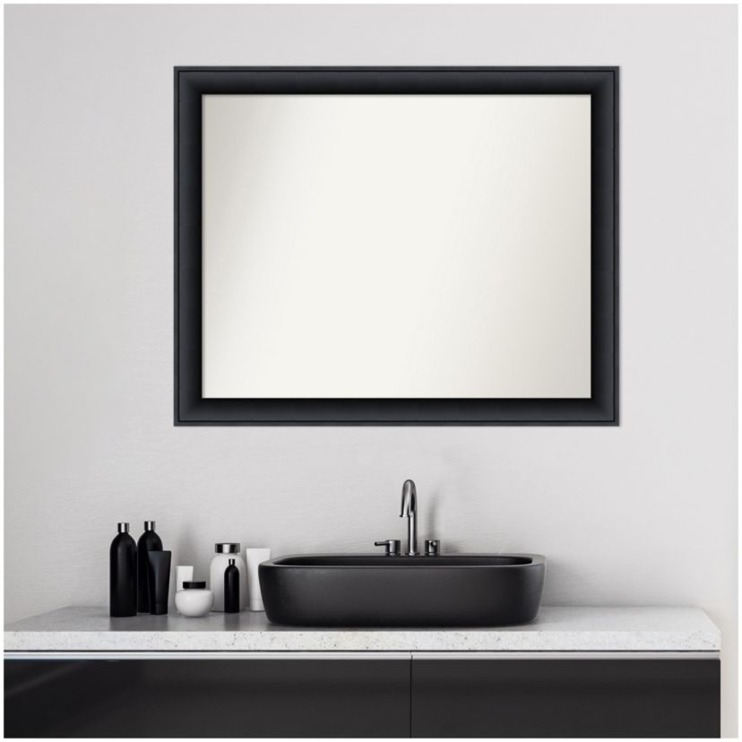 Nero Black Non-Beveled Wood Framed Bathroom Wall Mirror