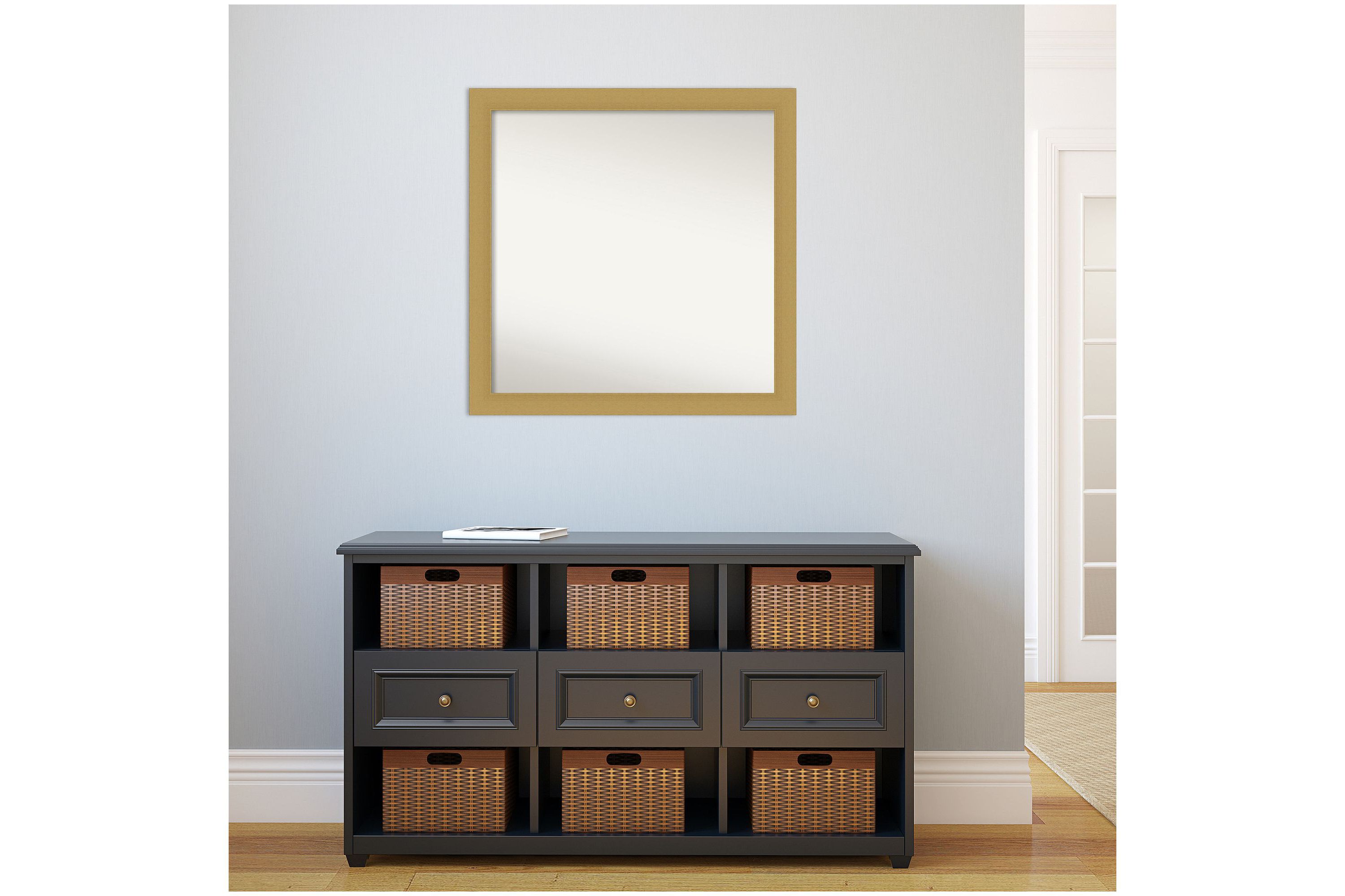 Grace Brushed Gold Non-Beveled Framed Bathroom Wall Mirror