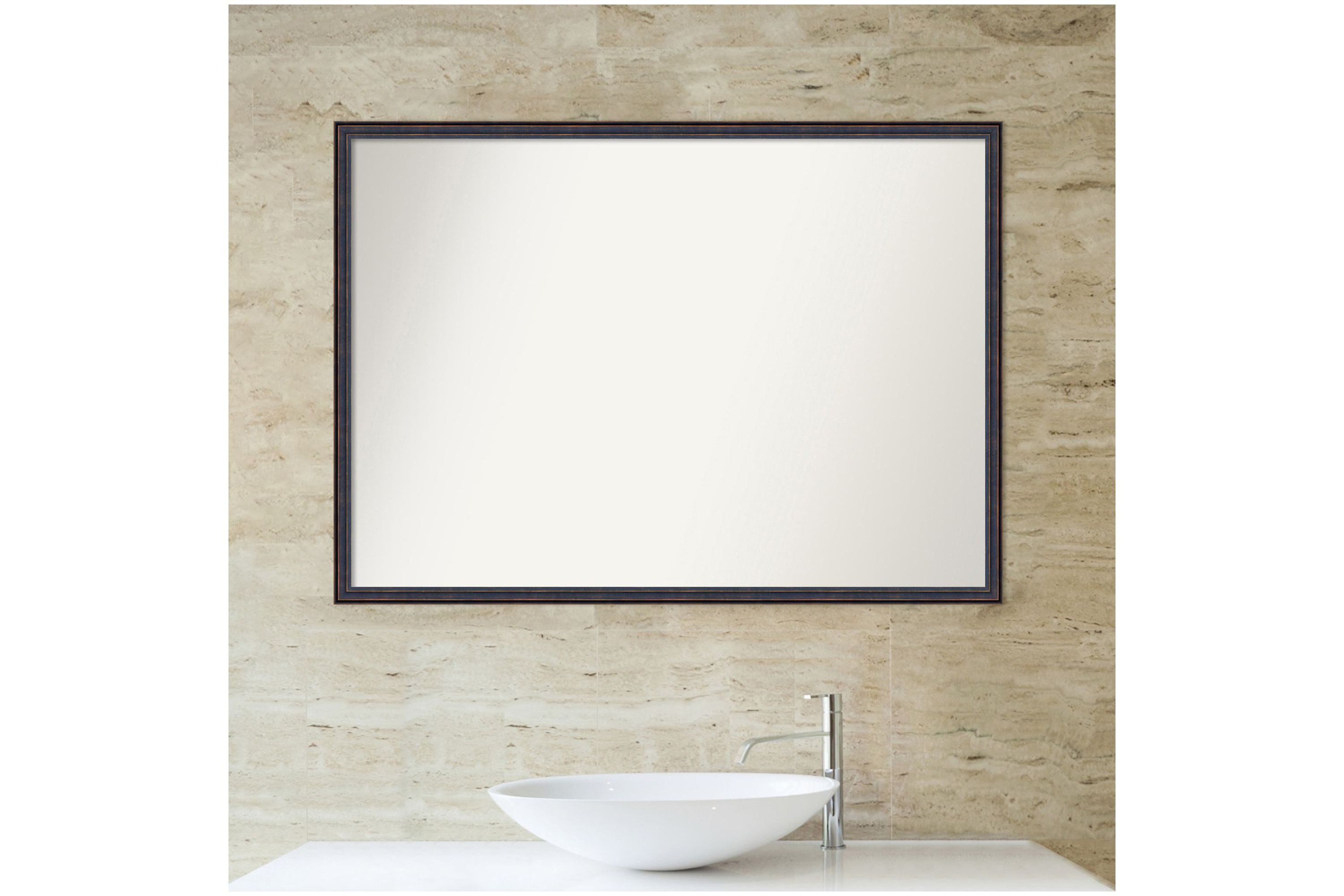 Dark Bronze Scoop Non-Beveled Wood Framed Bathroom Wall Mirror