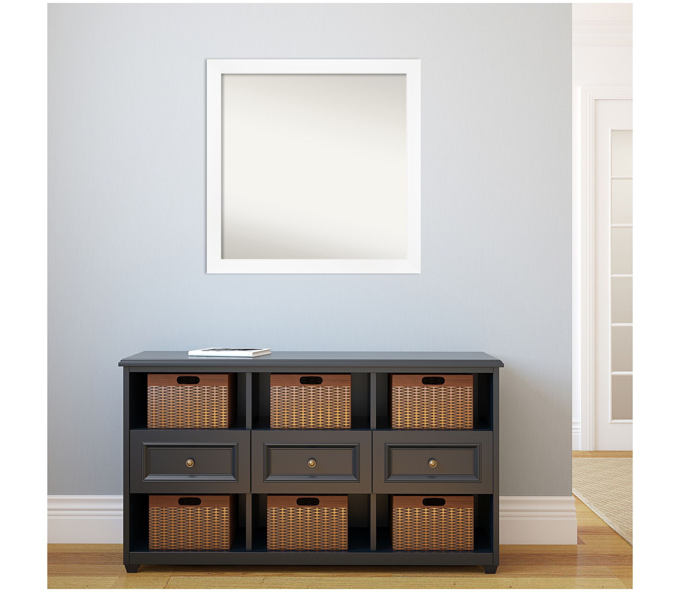 Cabinet White Narrow Non-Beveled Framed Bathroom Wall Mirror