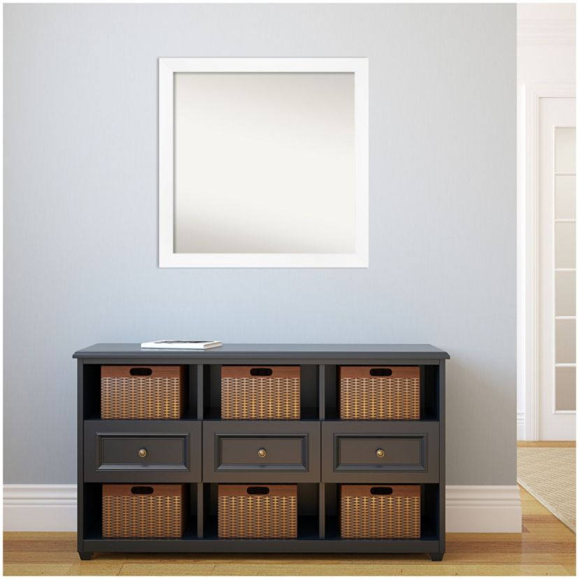 Cabinet White Narrow Non-Beveled Framed Bathroom Wall Mirror