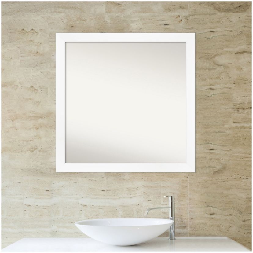 Cabinet White Narrow Non-Beveled Framed Bathroom Wall Mirror