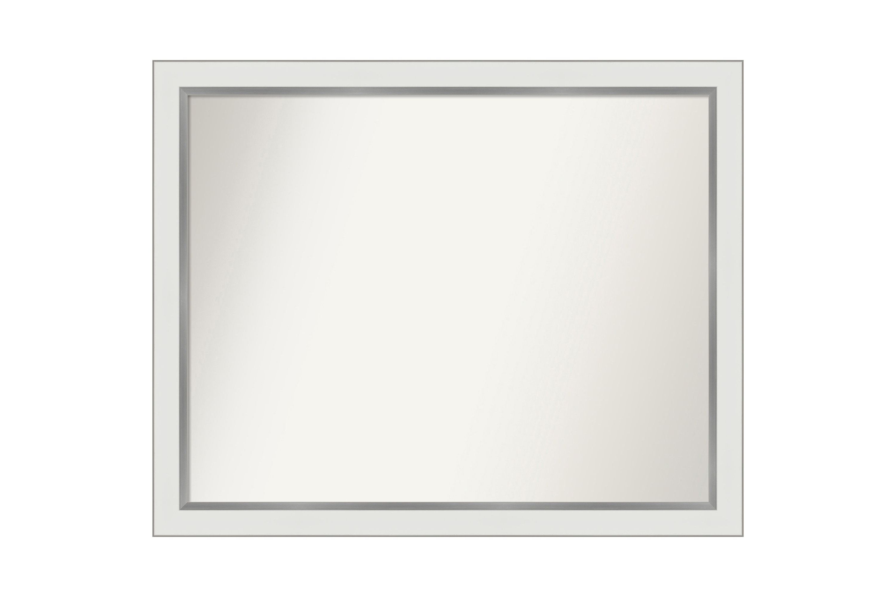 Eva White Silver Narrow Non-Beveled Framed Bathroom Wall Mirror