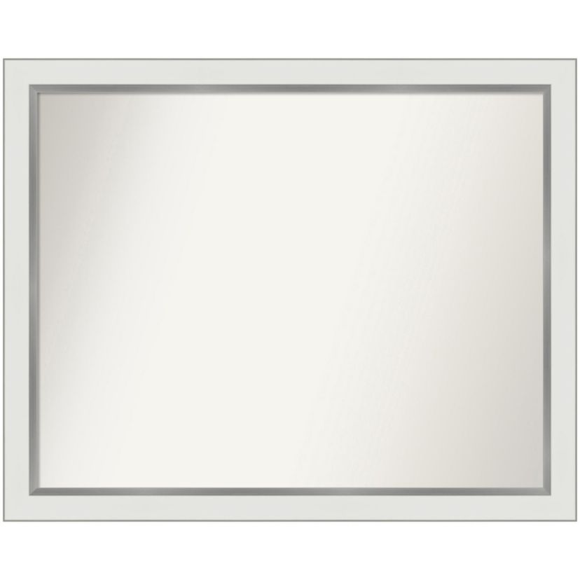 Eva White Silver Narrow Non-Beveled Framed Bathroom Wall Mirror