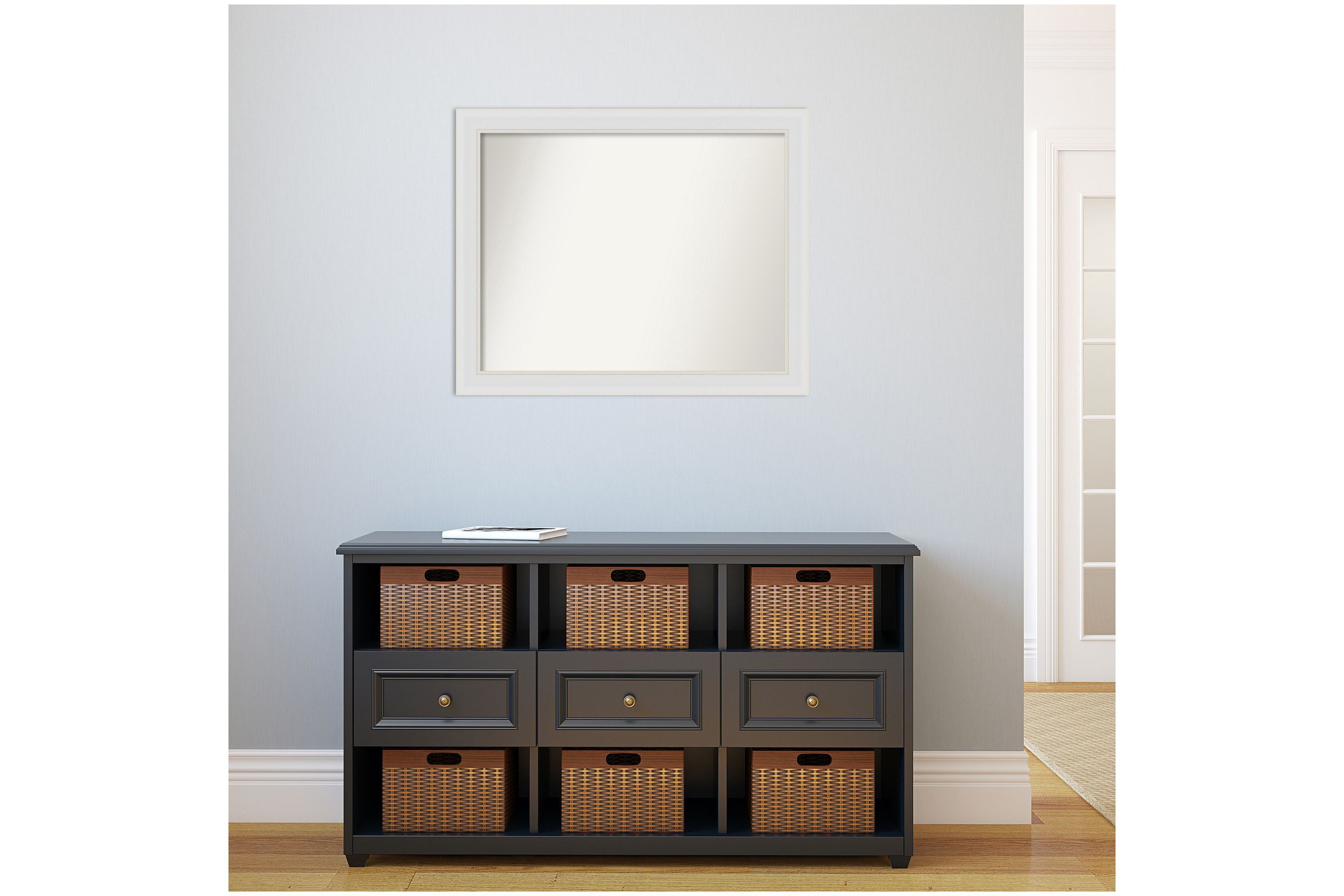 Flair Soft White Narrow Non-Beveled Framed Bathroom Wall Mirror