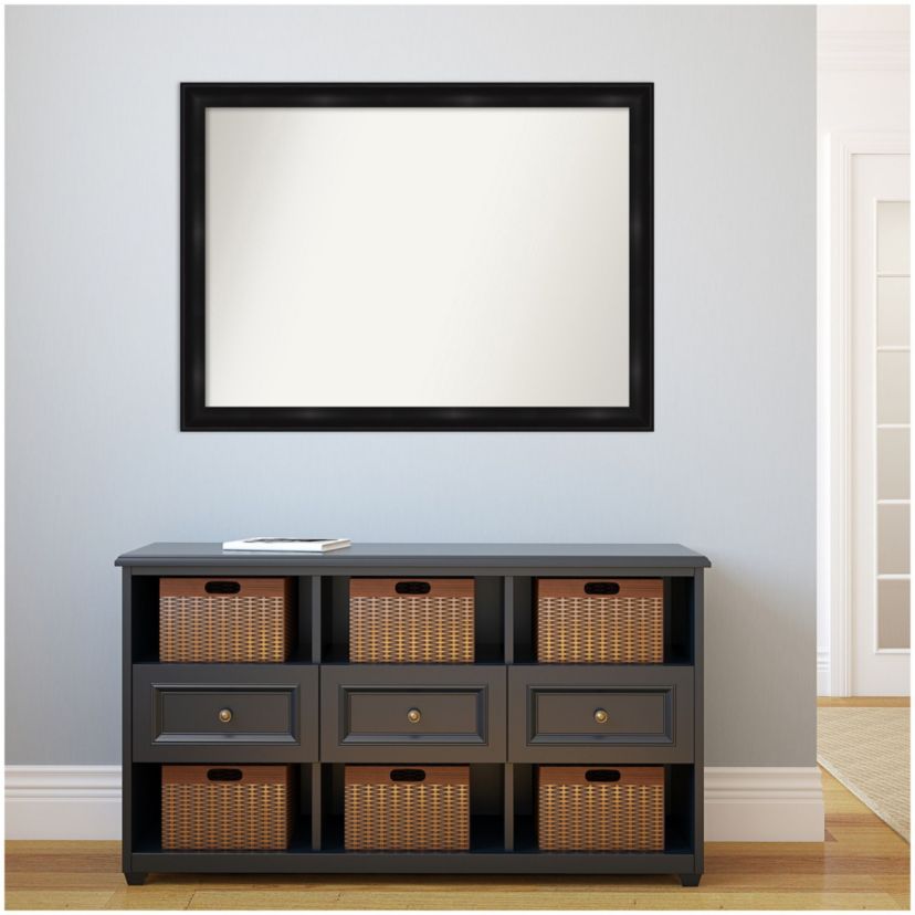 Grand Black Narrow Non-Beveled Framed Bathroom Wall Mirror