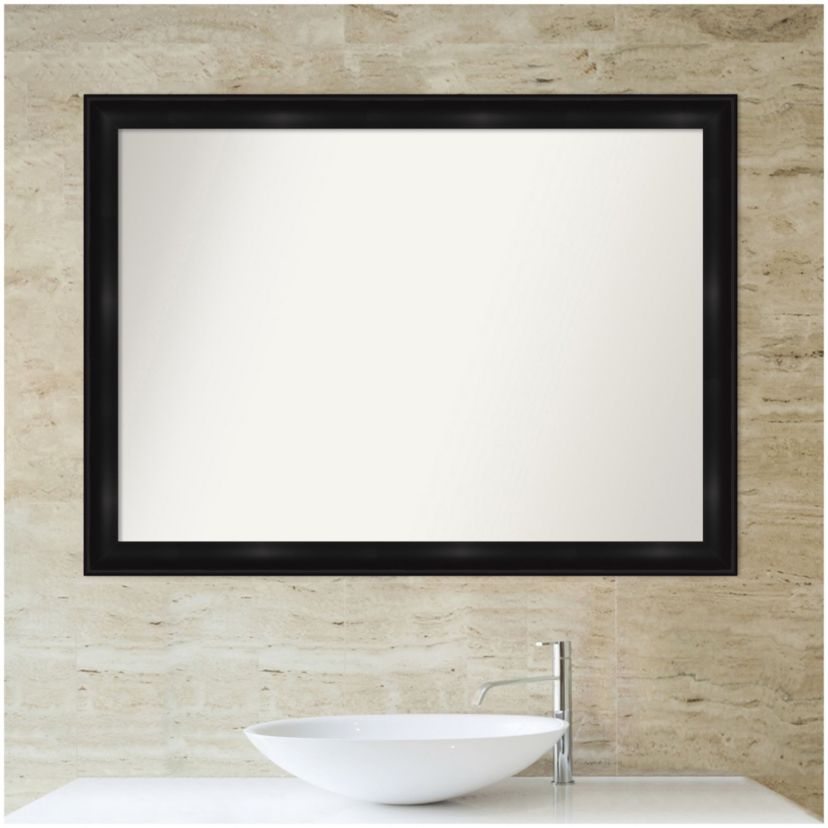 Grand Black Narrow Non-Beveled Framed Bathroom Wall Mirror