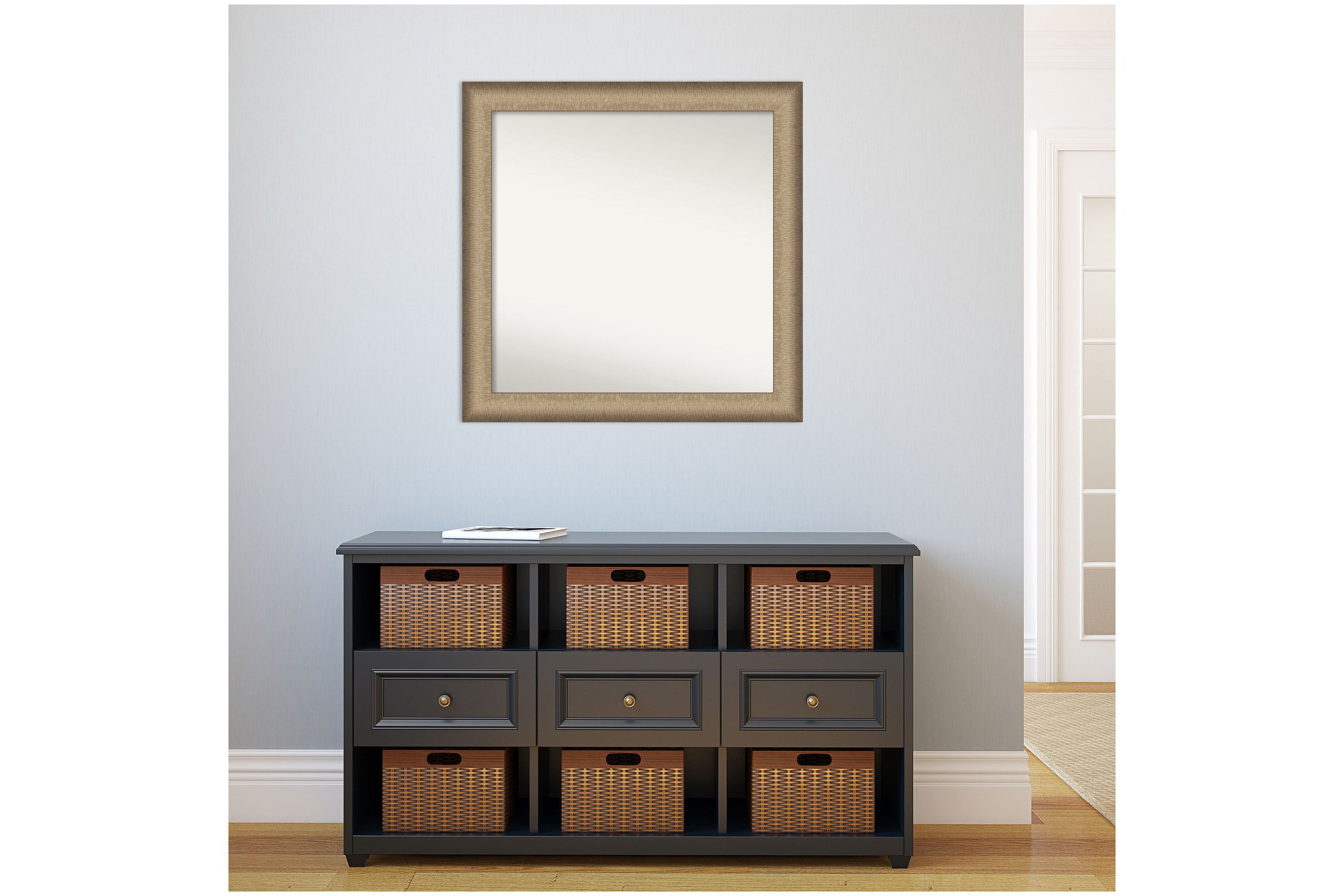 Elegant Brushed Bronze Non-Beveled Framed Bathroom Wall Mirror