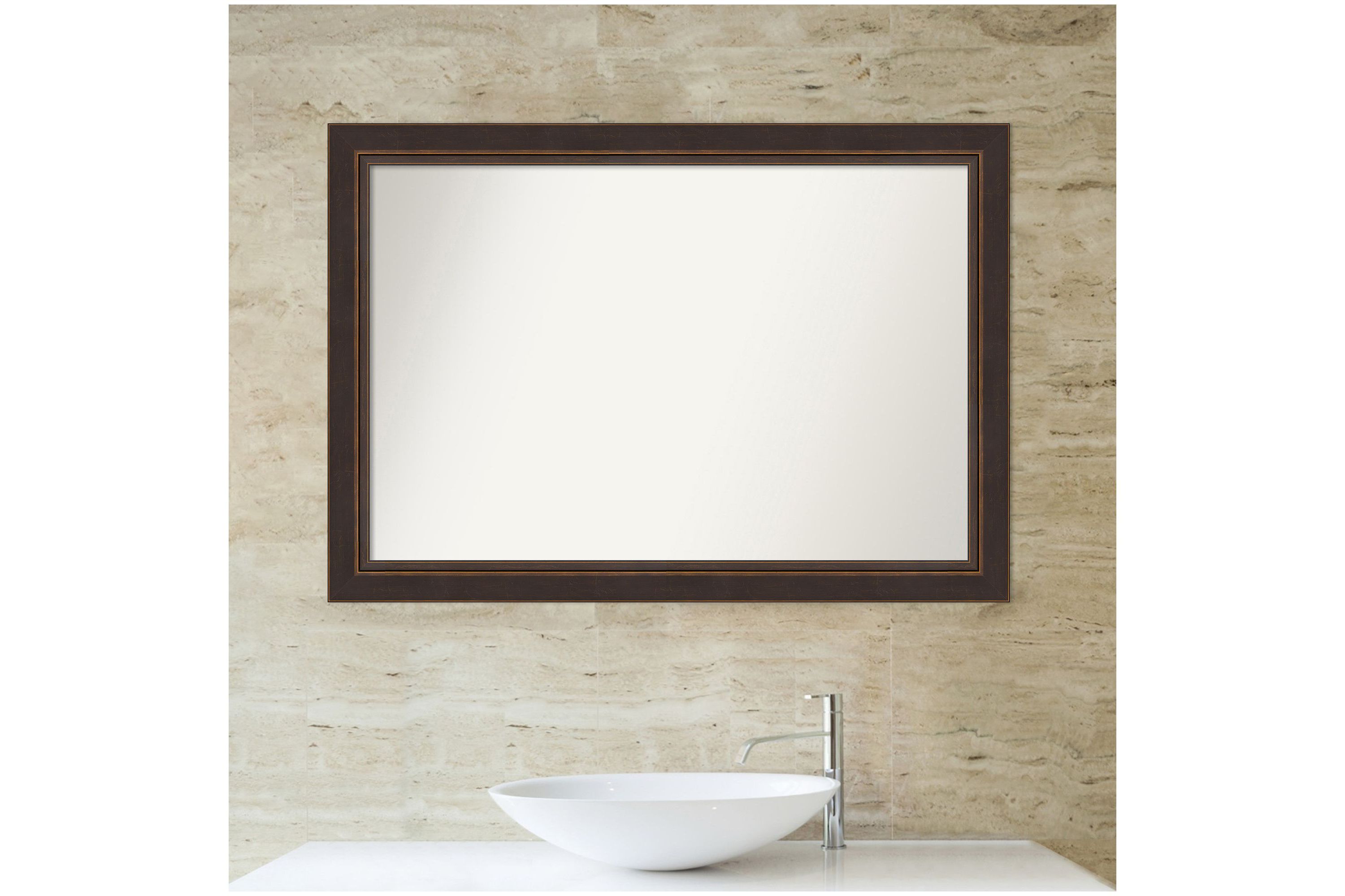 Lara Bronze Non-Beveled Wood Framed Bathroom Wall Mirror