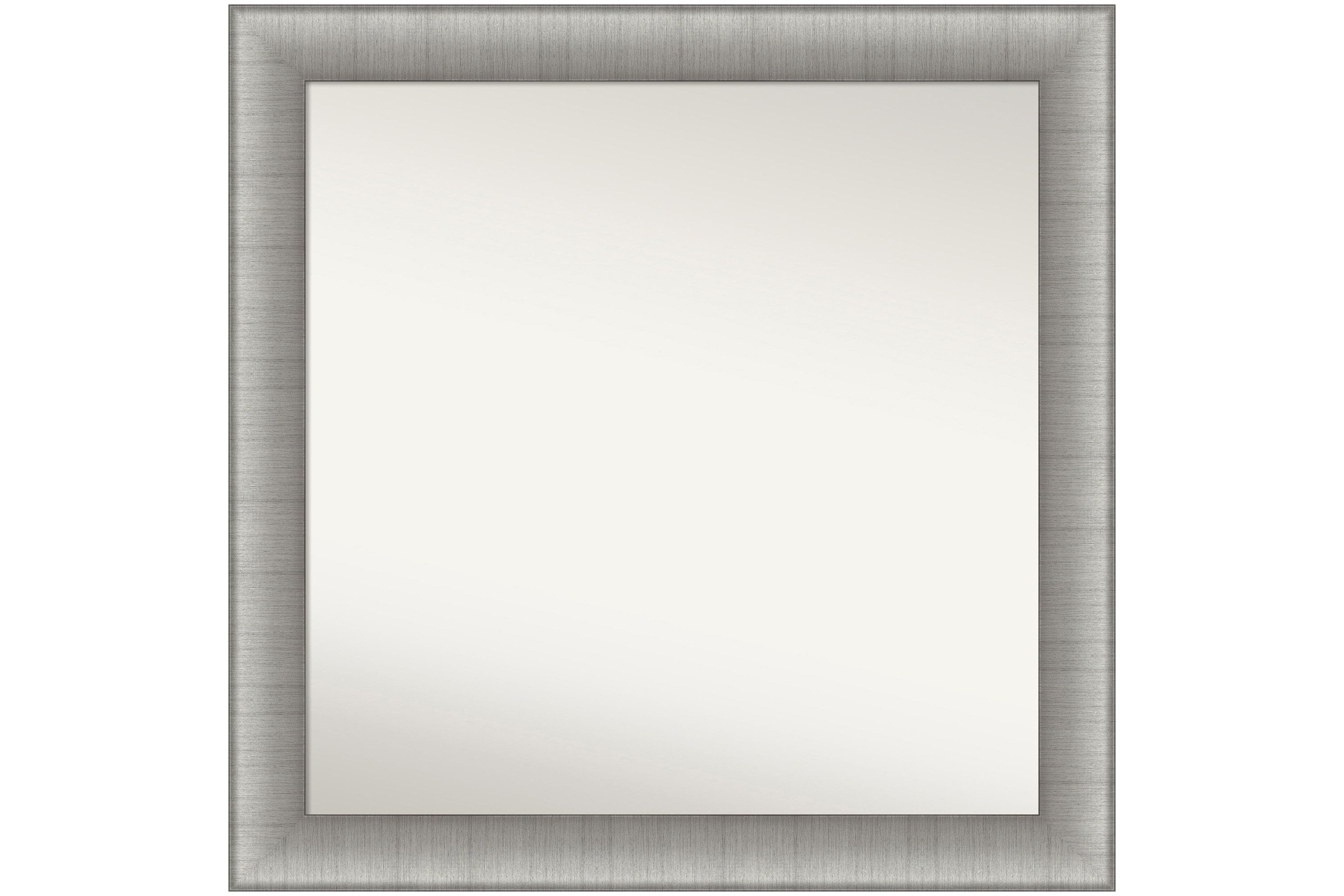 Elegant Brushed Pewter Non-Beveled Framed Bathroom Wall Mirror