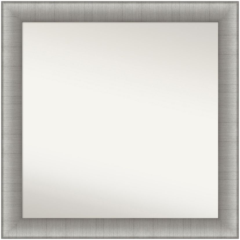 Elegant Brushed Pewter Non-Beveled Framed Bathroom Wall Mirror