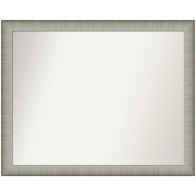 Amanti Art Elegant Brushed Pewter Narrow Non-Beveled Framed Bathroom Wall Mirror, Silver, Large