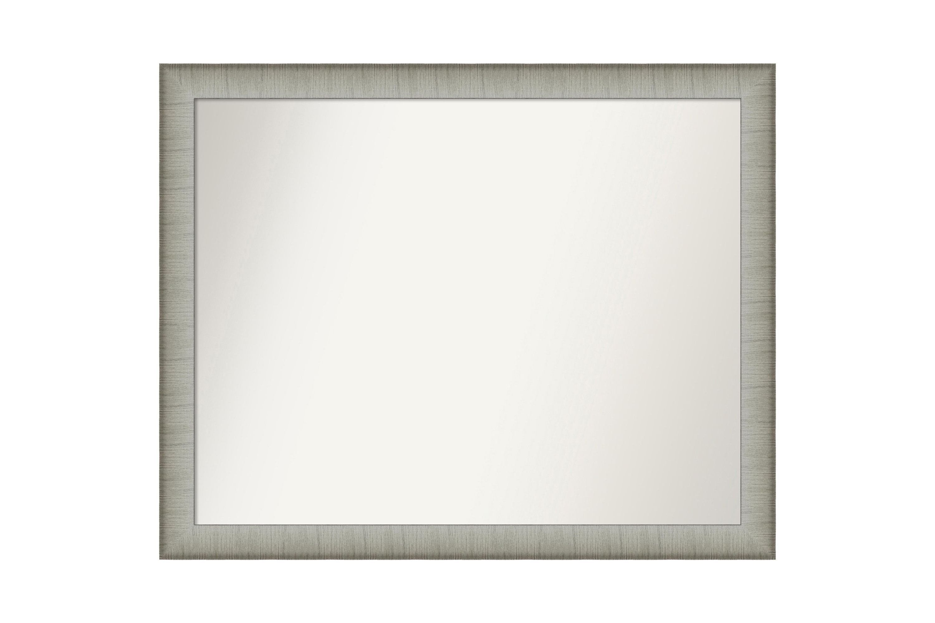 Elegant Brushed Pewter Narrow Non-Beveled Framed Bathroom Wall Mirror