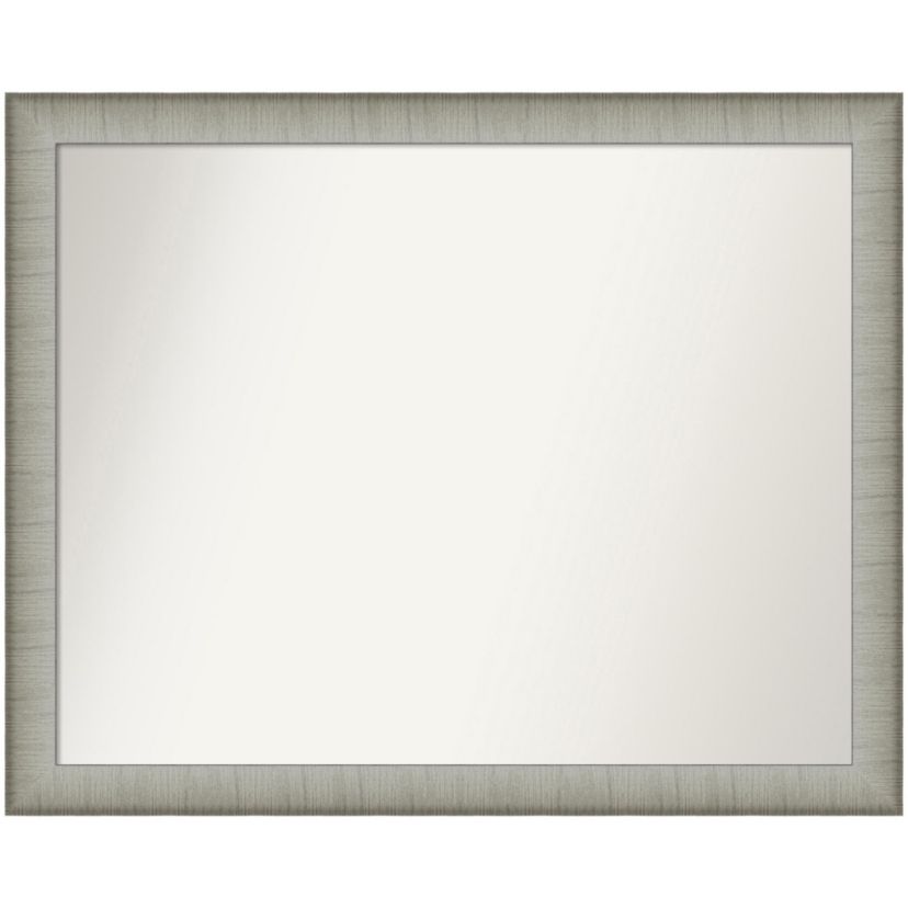 Elegant Brushed Pewter Narrow Non-Beveled Framed Bathroom Wall Mirror