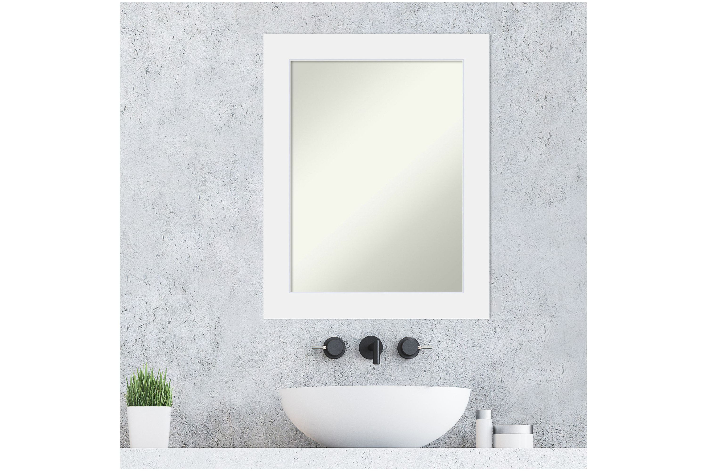 Corvino White Non-Beveled Wood Framed Bathroom Wall Mirror